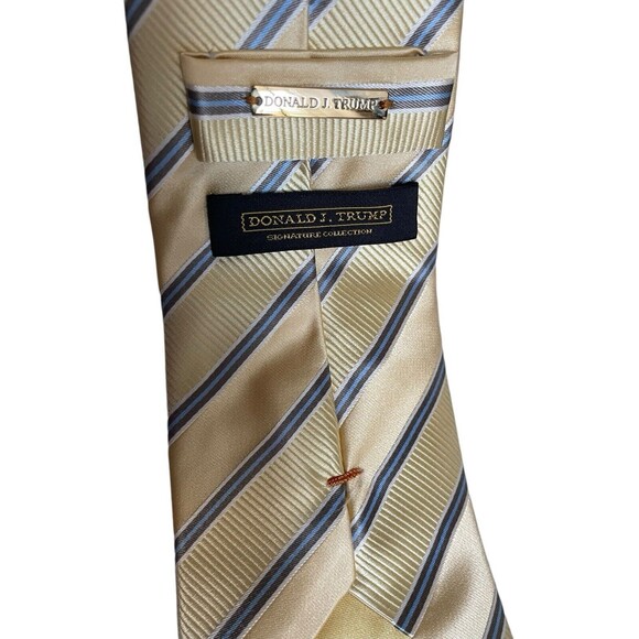 Donald Trump Signature Collection Necktie 100% Silk Yellow Blue Gold Stripe Tie - Picture 8 of 14